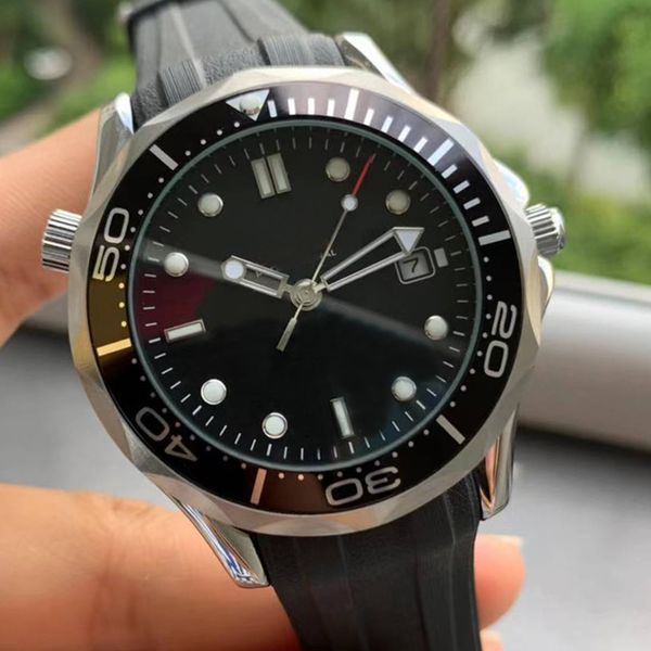 

sold luxury mens watches professional 300m james bond007 black blue white dial relojes automaticmovement watch rubber men's wristwatche, Slivery;brown