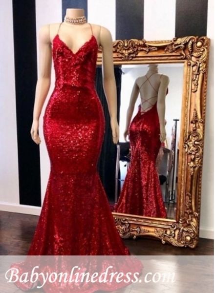 

bling bling sequined red mermaid prom dresses halter neck backless formal prom party gowns special occasion dress vestidos de fies, Black