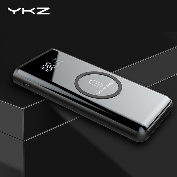 

ykz 10000mah qi wireless power bank led display with flashlight external battery wireless charging powerbank for xiaomi iphone