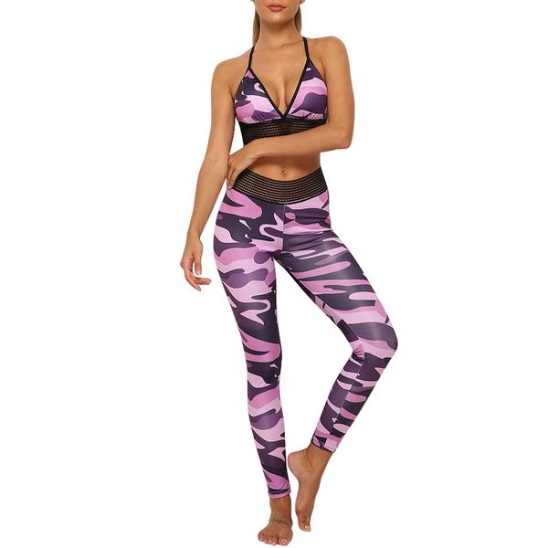 

two-piece outfit sports bra with fitness leggings women yoga set print gym jogging training suit sport wear for female, White;red