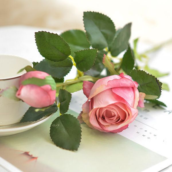 

5pcs/lot artificial flower single branch bulgarian rose european retro silk flower for home decoration wedding decor diy fake flower wall