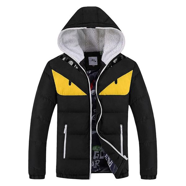 

winter men print hooded cotton parkas jacket, Black