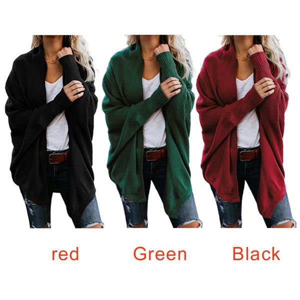 

women cotton blend loose soft warm street open front workwear batwing sleeve knitted sweater autumn winter solid fashion, White