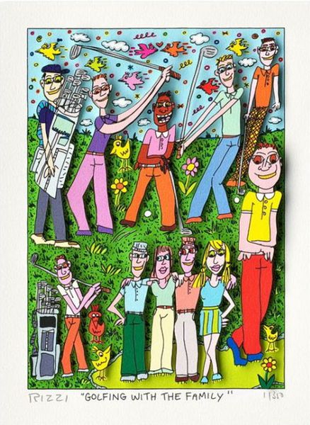 

james rizzi - golfing with the family home decor handpainted oil painting on canvas wall art canvas pictures 191223