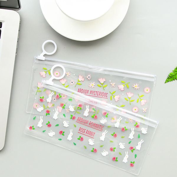 

cartoon floral pen bag creative stationery student cute transparent jun pull edge bag cartoon stationery box