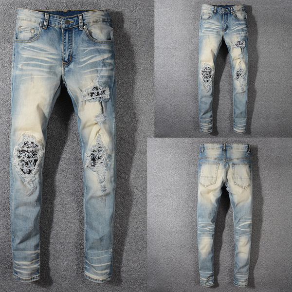 

fashion skinny jeans stretch casual pants new designer classical jeans men hole hip hop men, Blue