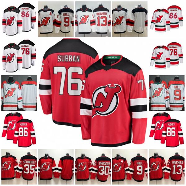 

86 Jack Hughes New Jersey Devils 76 P. K. Subban 9 Taylor Hall 30 Martin Brodeur 35 Cory Schneider 13 Nico Hischier Greene Hockey Jerseys