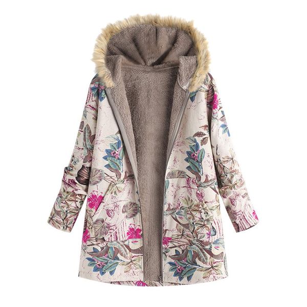 

vintage oversize coats plus size female jacket plush coat women's windbreaker winter warm outwear floral print hooded pocket 5xl, Black
