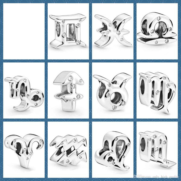 

925 sterling silver winter new twelve constellation beads diy bracelet jewelry wholesale, suitable for banquet, Black