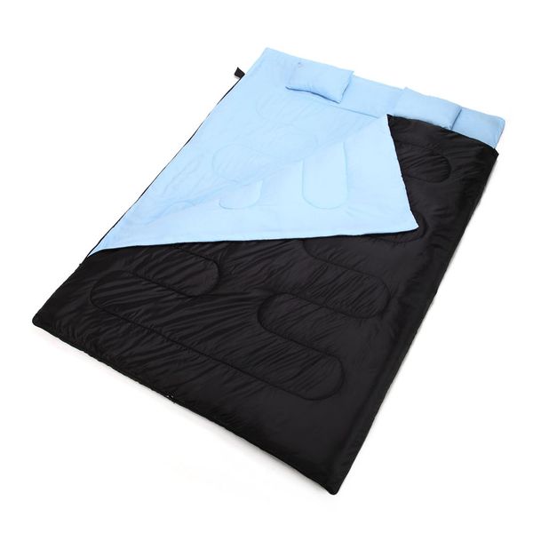 

86"x60" double thermal sleeping bag 450g/m2 hollow fiber 2 person outdoor camping hiking sleeping bag with 2 pillows