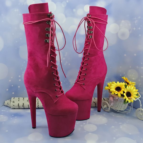 

leecabe rose red 20cm pole dancing shoes high heel platform boots closed pole dance boot, Black