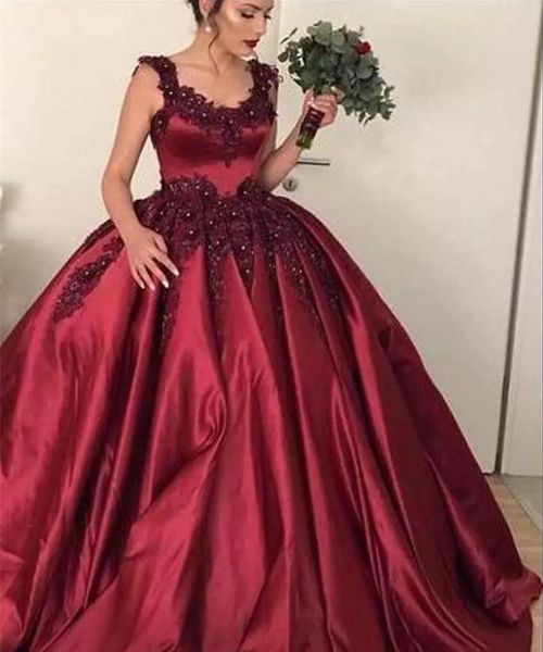 Günstiges dunkelrotes Quinceanera-Kleid mit Spitzenapplikationen, formelle Prinzessin, süßes 16-Alter-Mädchen-Abschlussball-Party-Festzug-Kleid in Übergröße nach Maß