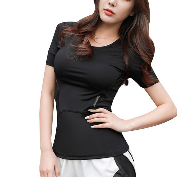

women slim yoga 5 color summer short sleeve sport t shirt training sportswear gym running shirts hb88, White;red