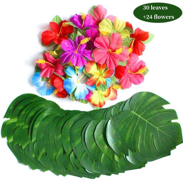 

36pcs листья гибискуса цветы гавайских луо партии тропических партии supplies 8" тропические листья simulation цветок лист