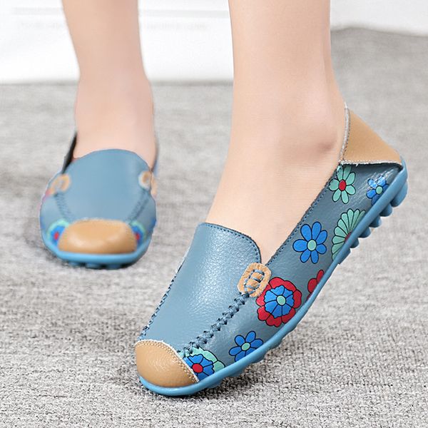 

2020 new casual flat mom shoes soft surface comfortable printed women's flat heel 100% genuine leather shoes women, Black