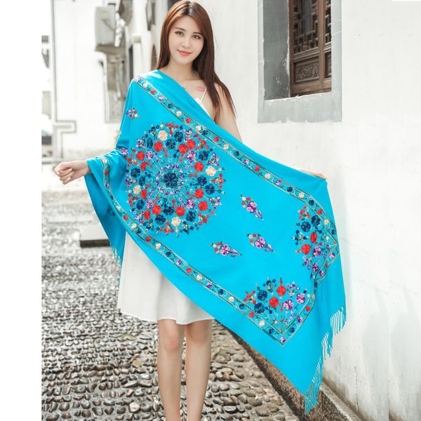 

women embroider flower shawls soft cashmere scarf winter thick&warm fine tassels scarf long shawl fashion scarves warps
