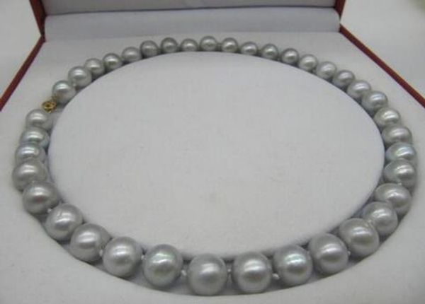 

new large 10-11mm round gray natural fresh pearl necklace 18 "925 silver