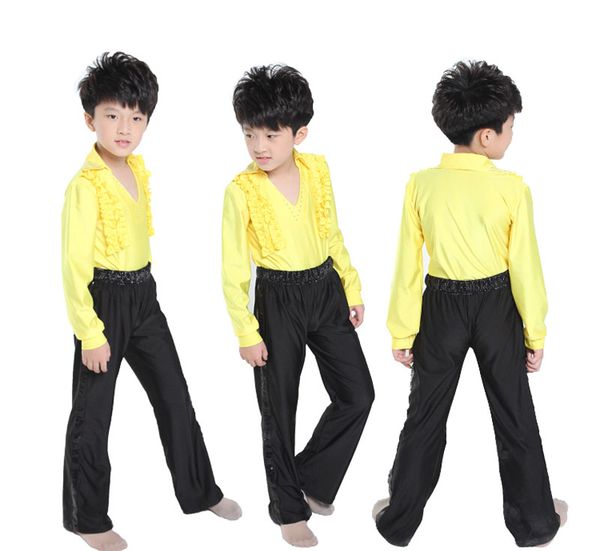 

promotion boy бальный костюм наборы дети рубашка брюки костюм румба самба танцевальная одежда, Black;red