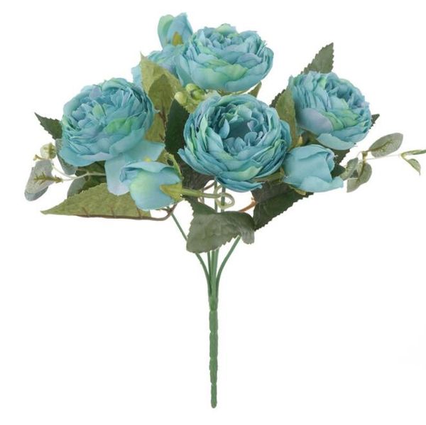 Alta qualidade casamento artificial flores rosas buquê para decoração de casamento 30cm longa 9 cabeças rosa buquê