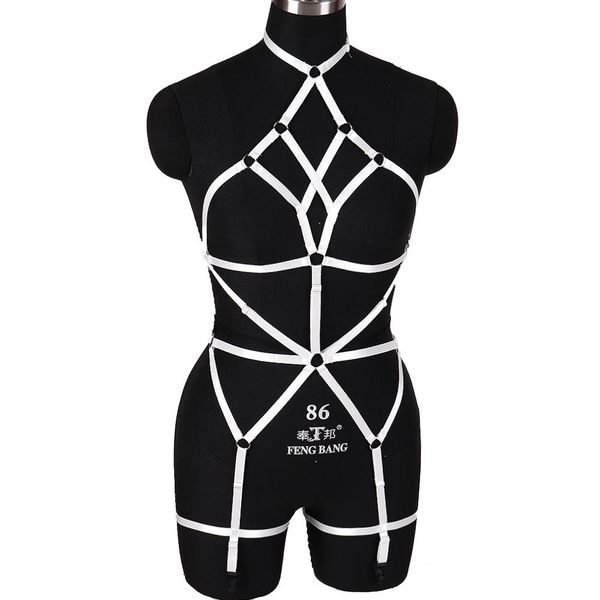 

белый жгут белье установить мода подвязки ремни упругие всего тела клетка стимпанк гот фестиваль rave женщины плюс размер crop top bra, Black;white