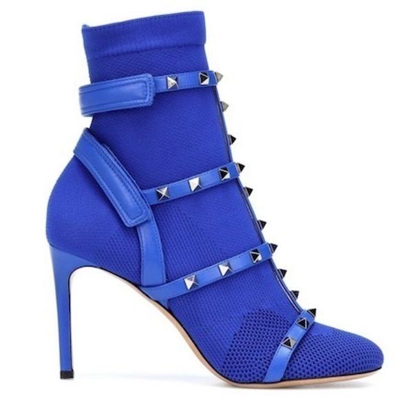 

new fashion designer studs sock boots luxury ladies work ankle boots with leather straps 105mm high heel shoes christmas gifts us 4-10, Black