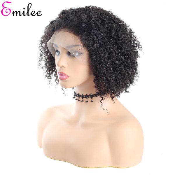 

emilee 10 inch jerry curl wigs short bob curly wigs pre plucked malaysian virgin hair curly wigs 150% density, Black;brown
