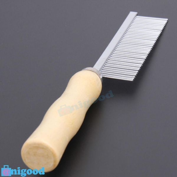 

pet dog cat metal teeth grooming hair comb brush fur rake tool wooden handle