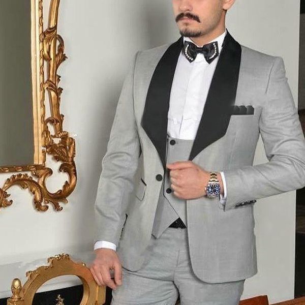 

light grey men's 3 pieces wedding suits slim fit groom suits tuxedo groomsmen party suits wedding tuxedo for man, Black;gray