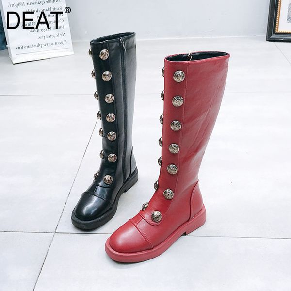 

deat] 2019 round toe side zipper metal buttons pu leather velvet women long tube boots new autumn winter fashion tide 10f062, Black