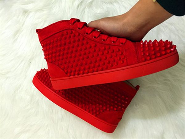 

Luxury Party Wedding Shoes Red Bottom Sneakers,Genuine Leather Louisfalt Spikes Lace-Up Black White Studded Spikes Casual Flats Shoes