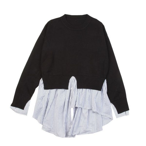 

дизайн женщины чувство малый нерегулярное вокруг шеи пуловер свитер юбка блузка строчка поддельные из двух частей ретро основывая свитер, White;black