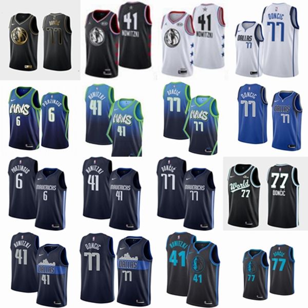 

2020 mensmavericks city luka 77 doncic kristaps 6 porzingis dirk 41 nowitzki basketball dallasjersey edition stitched shirts, Black;red