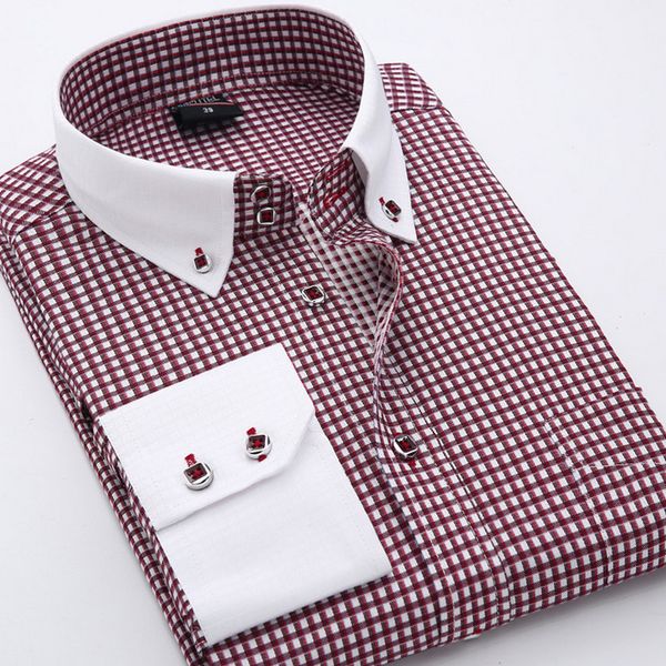 

men's business formal dress shirt classic plaid shirts fashion men's long-sleeved camisas masculina big size 4xl, White;black