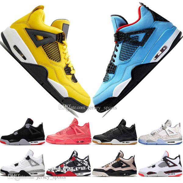 

bred 4 4s what the cactus jack laser wings mens basketball shoes denim blue pale citron men sports designer sneakers trainers 5.5-13