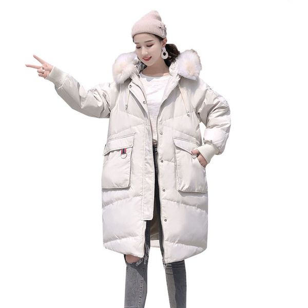 

women's down & parkas 2021 winter women jacket with thicken fur hooded warm female long padded outerwear coat yh404, Black