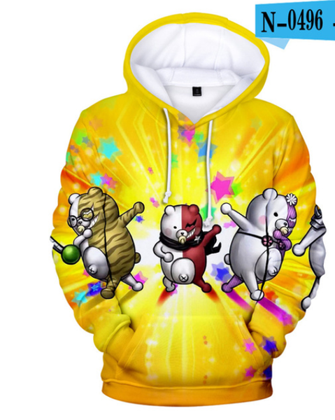

аниме мультфильм danganronpa unisex мужчины женщины 3d печать черный белый медведь monokuma смешные толстовки с длинным рукавом повседневные, Black