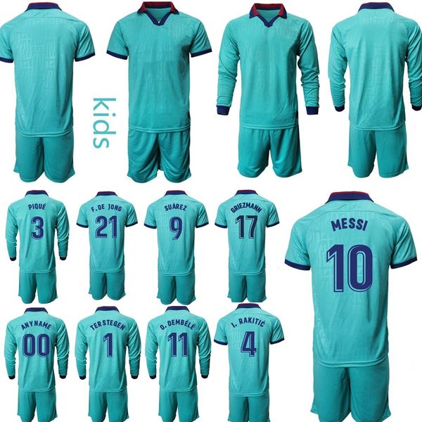 

custom barcelona away 10 messi football jersey kit strips 9 suarez 3 pique 11 o.dembele 1 terstegen kids soccer outfits football uniforms