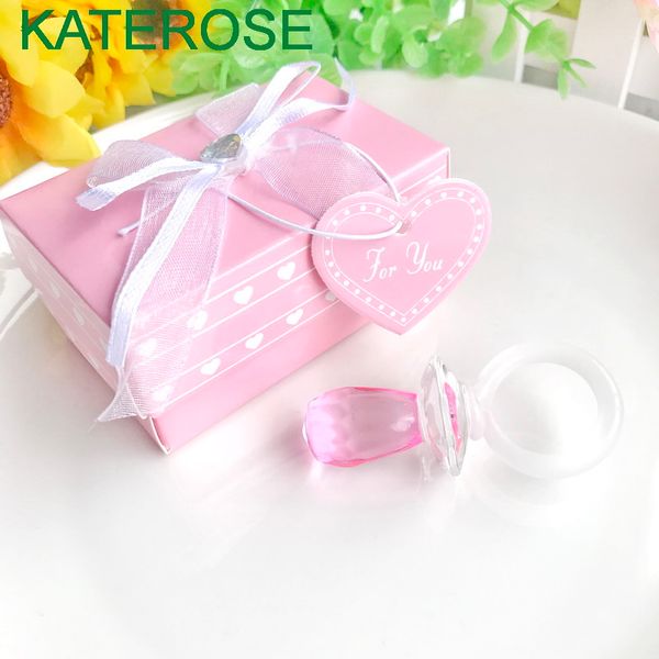 50 Stück Babyparty-Geschenke, rosa Kristall-Schnuller-Ornament in Geschenkbox, Neugeborene, Taufe, Taufe, Souvenir, Party-Werbegeschenke, kostenloser Versand