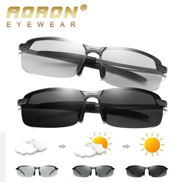 

2018 pchromic sunglasses men polarized chameleon discoloration sun glasses for men fashion rimless square sun glasses 3043, White;black