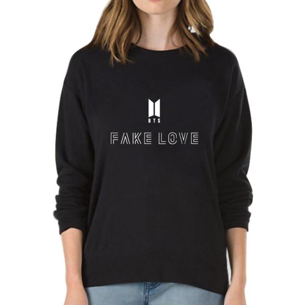 

fake love women sweatshirt hoodies bts love yourself tear print girls cool sweatshirt fashion funny plus size s -xxl, Black