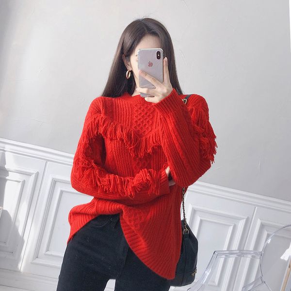 

women's sweaters han edition in the fall and winter fashion temperament brief paragraph show thin hair loose garment unlined upper knit, White;black