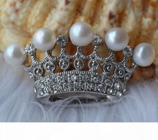 

freshwater pearl brooch,7.5mm white real pearl brooch,white imperial crown brooch,new ing, Gray