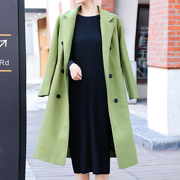 

2019 coat women wool plus size winter solid lapel long sleeve button coat cashmere woolen winter abrigos mujer invierno, Black
