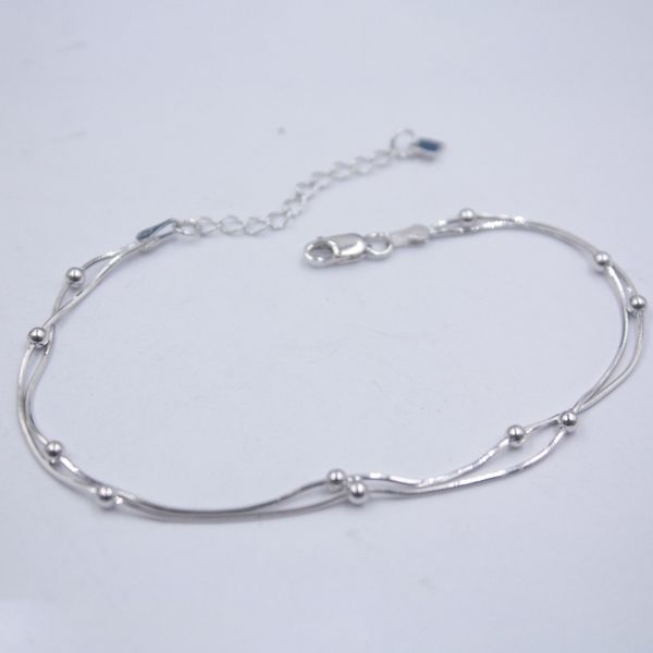 

sterling s925 silver bracelet women luck beads with double snake chain link bracelet 8.06"l gift, Golden;silver