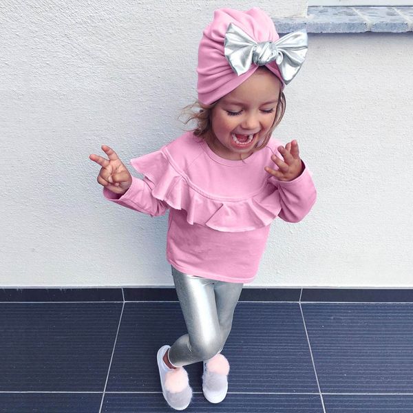 

мода малышей дети новорожденных девочек комплект одежды 3 шт. топ + брюки + шляпа одежда комплект одежды детская одежда бренд детской одежды, White