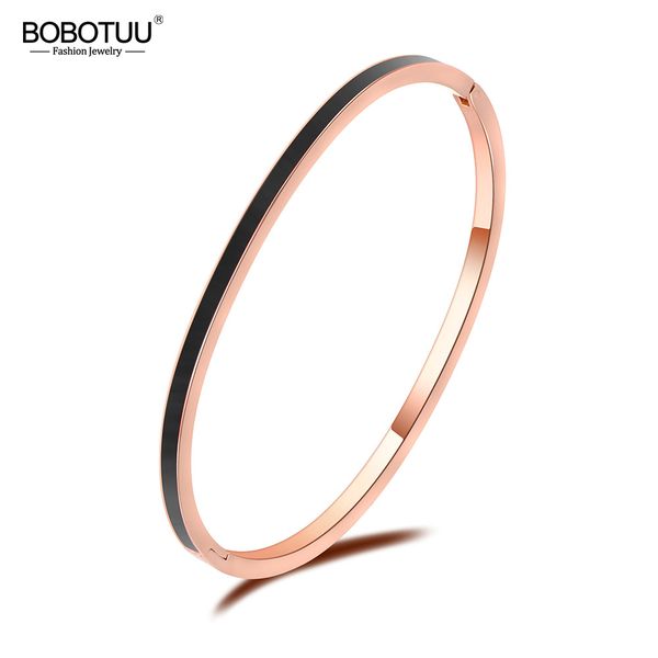 

bobotuu simple titanium steel cuff bangles bracelets 3 colors lovers jewelry for women valentine's day gift armbanden bb18072, Black
