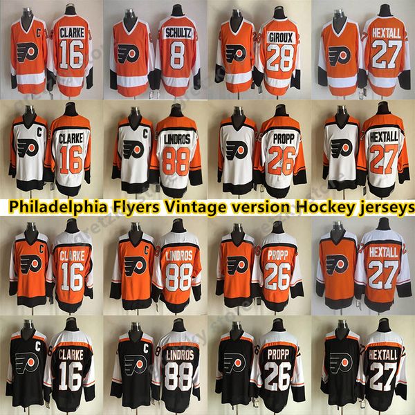 

philadelphia flyers vintage version hockey jersey 28 giroux 16 clarke 88 lindros 26 propp 27 hextall ccm jerseys, Black;red
