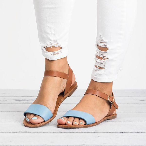 

sagace sandals women plus size leather roma flat mixed color peep toe sandals ladies casual buckle colorblock fish mouth shoes, Black