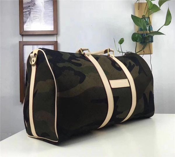 

camo luxury designer handbags keepall bandouliere 45 duffle camouflage hand boston bag red m43466 bandouliere man women duffel bag1564829645