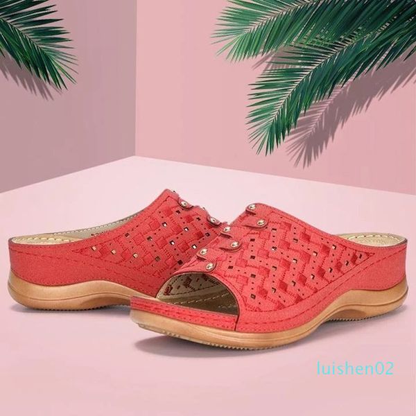 

summer female wedge sandals retro open toe casual sandalias ladies mesh breathable low heel shoe beach sandal l02, Black